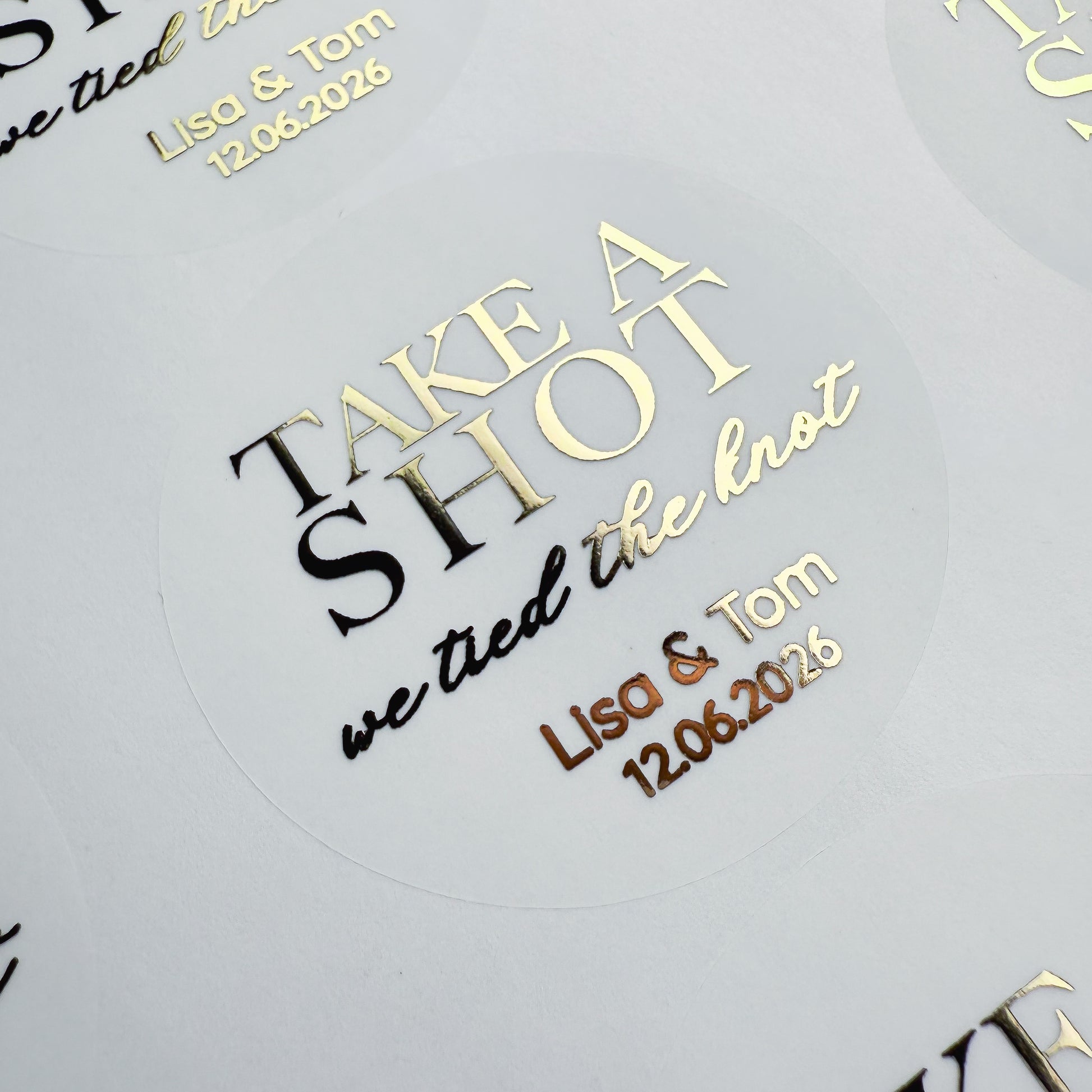Take A Shot We've Tied The Knot Personalised Wedding Stickers