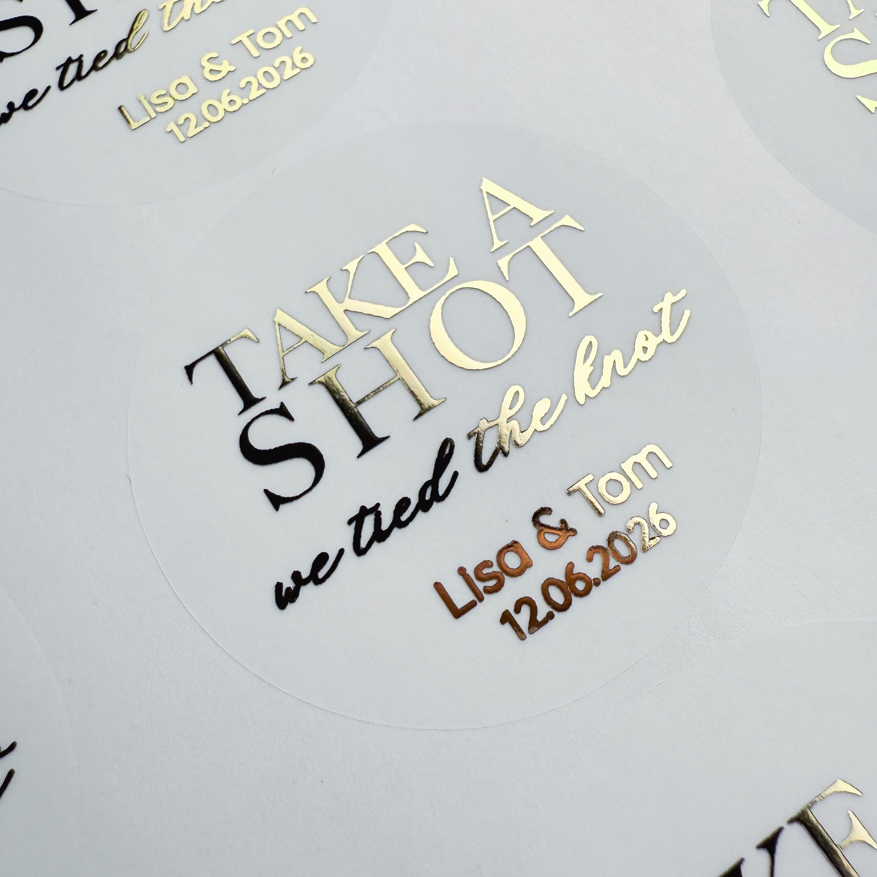 Take A Shot We've Tied The Knot Personalised Wedding Stickers