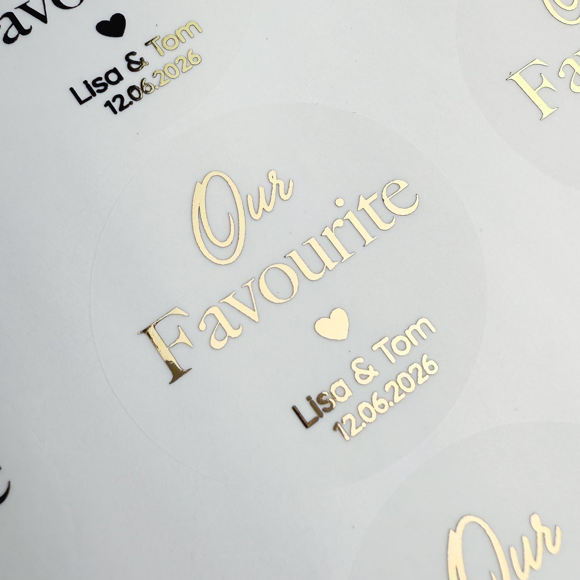 Personalised 'our favourite' Wedding Stickers with names and date 