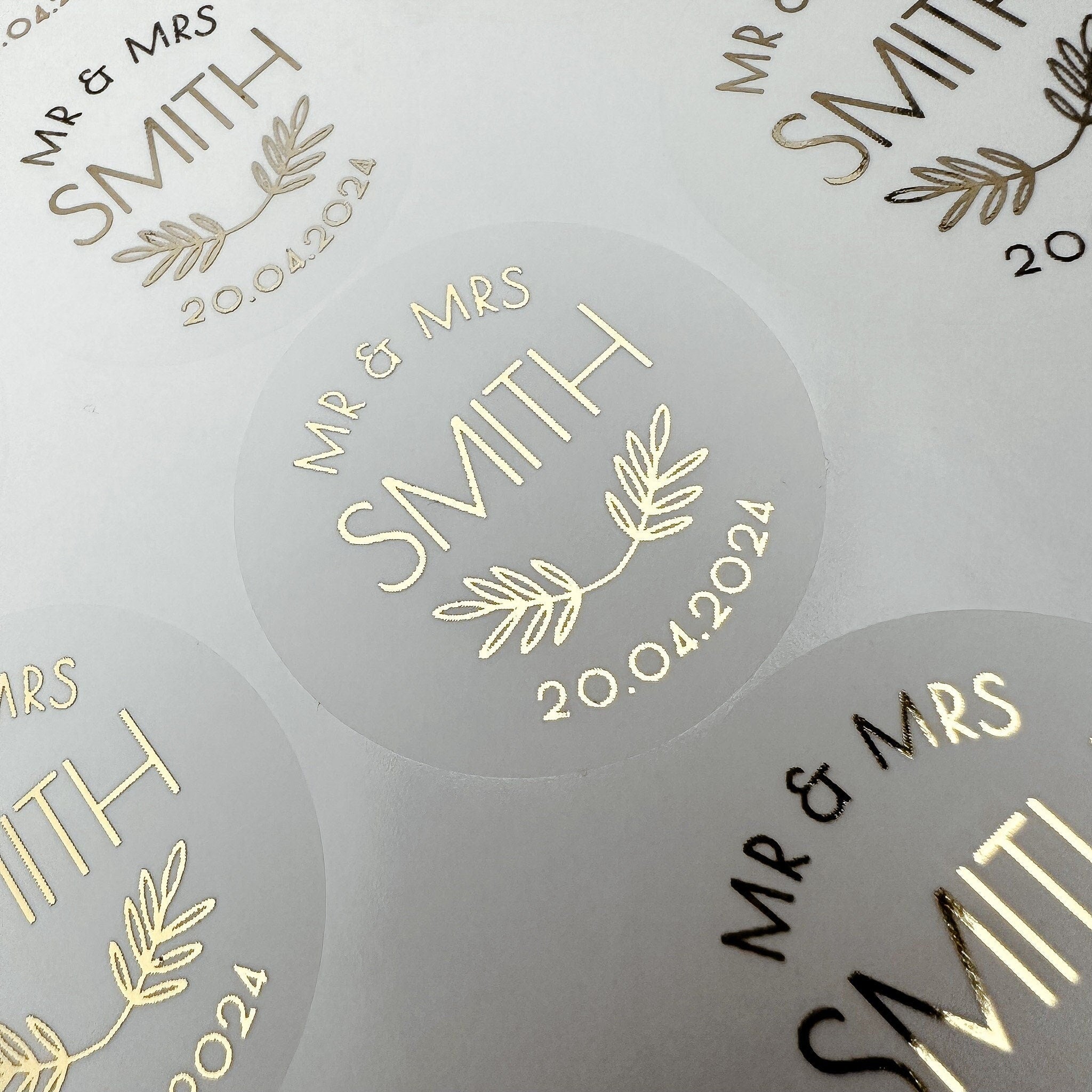 Foiled wedding stickers, Personalised Wedding Favour Stickers, Real Foil gold monogram stickers, Frosted envelope Stickers, envelope seals